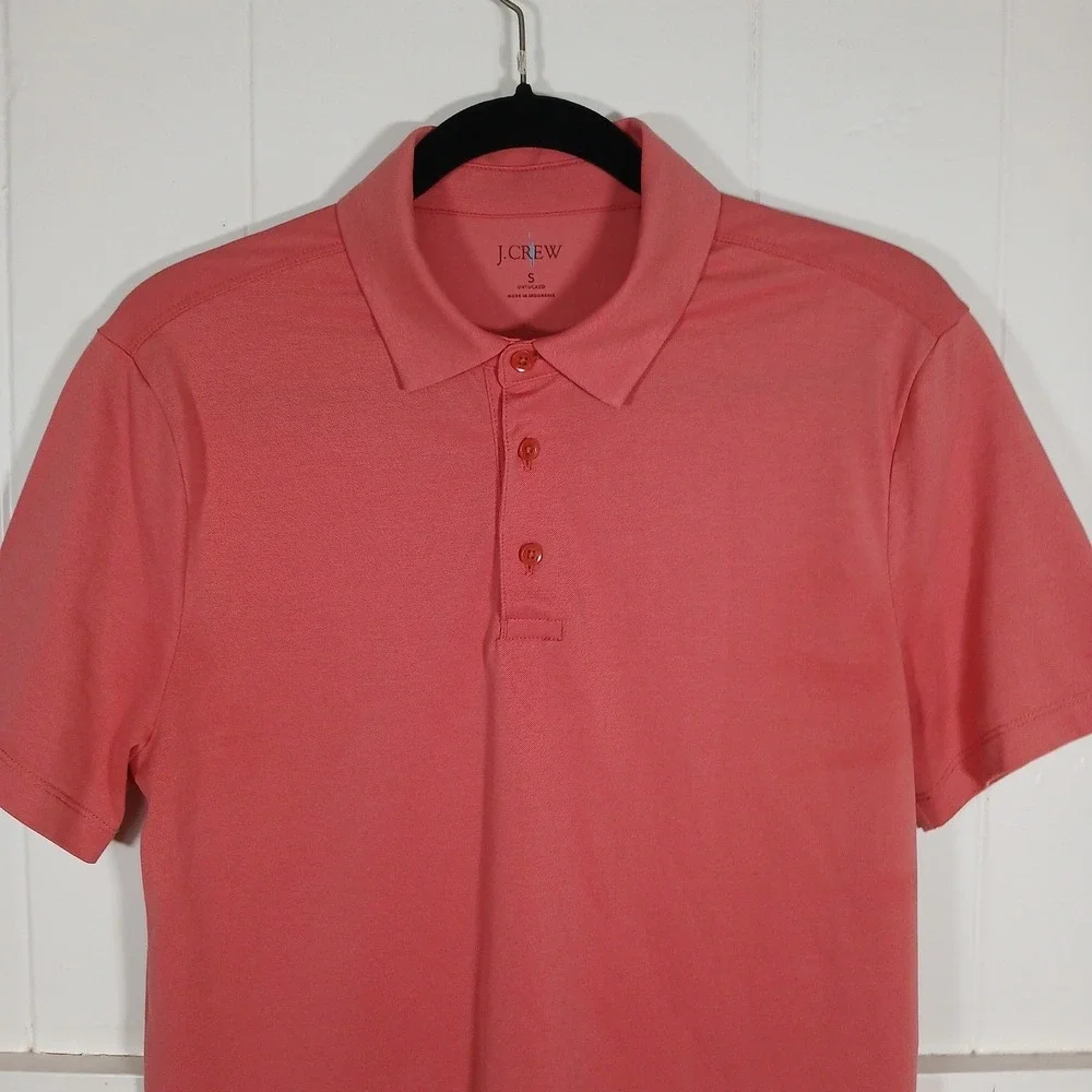 J CREW OARSMAN‎ Mens Untucked Pique Polo Shirt Coral Pink Short Sleeve Size S